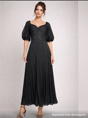 Abercrombie & Fitch Black Maxi Dress with Square Neck and Puff Sleeves